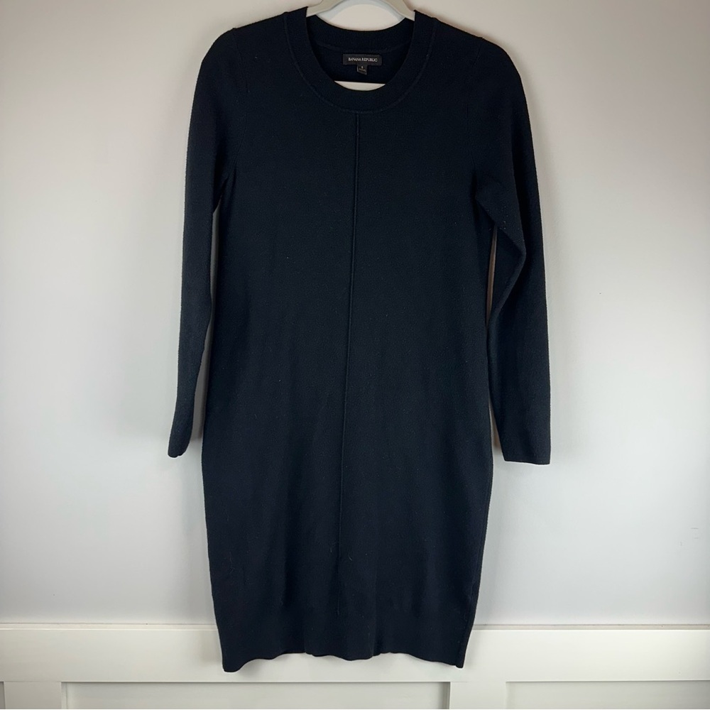 Banana Republic Black Crew Neck Long Sleeve Serene Sweater Dress Size Small